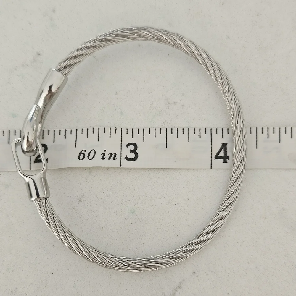 NEW 18KGP Silver-Tone Stainless Steel Cable Bracelet with Hook Clasp
